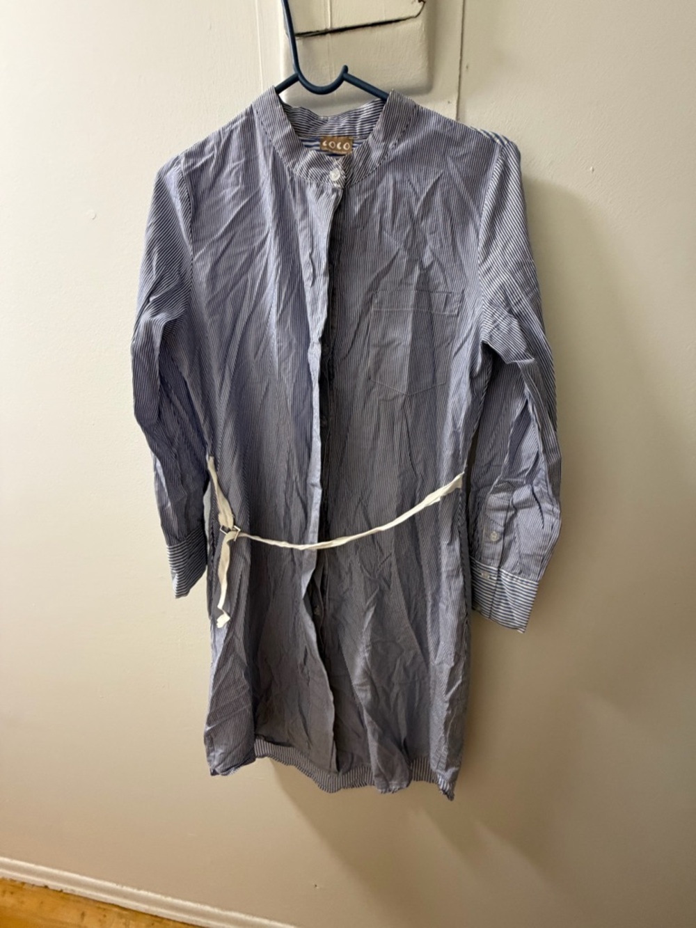 COCO Blue White Stripe Shirt Dress Belted Lightweight Chic Size S - Picture 2 of 6
